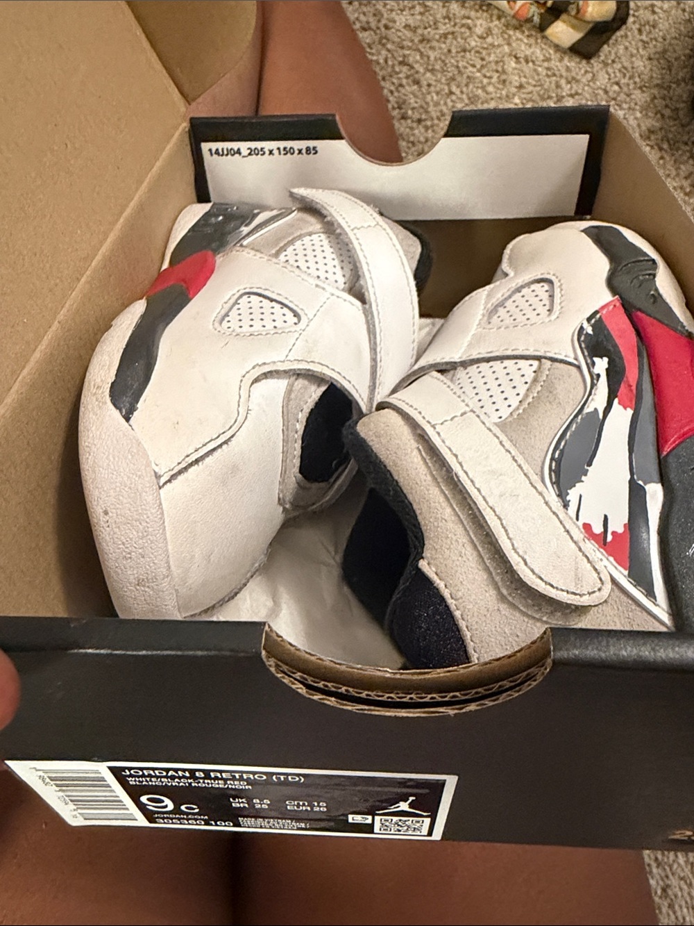 Jordan Kids White Black Red Gray Velcro Sneakers